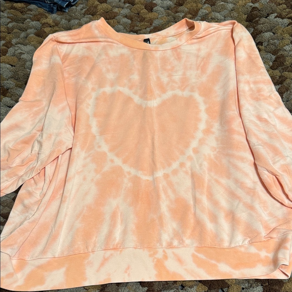 Torrid Light Orange Tie-Dye Heart “Sleep” Sweatshirt